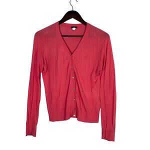 J. Crew V Neck Long Sleeve Button Down Sweater Ribbed Hem Lightweight M Pink